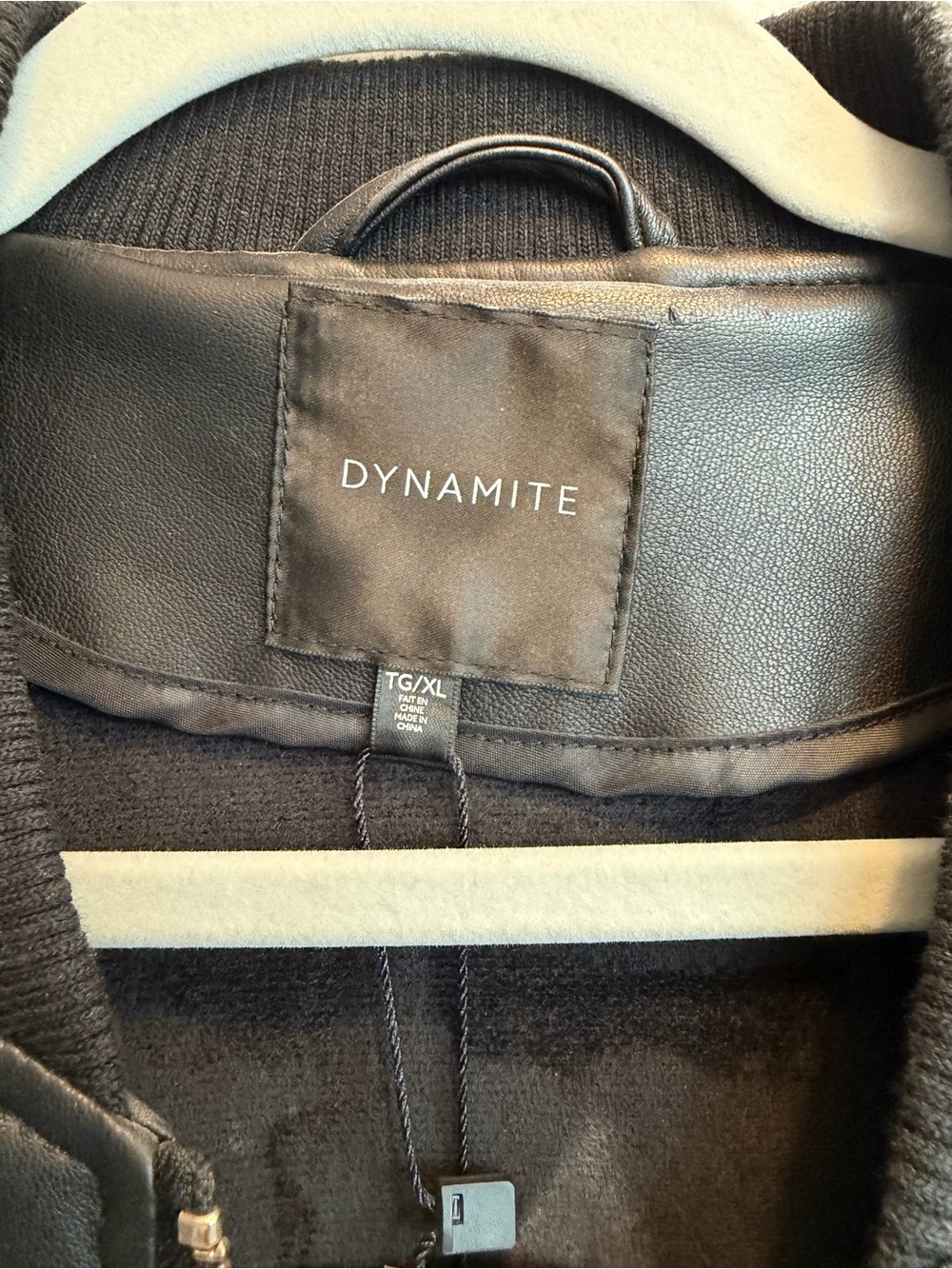 Dynamite Black Faux Leather Bomber with Ribbed Trim - Picture 3 of 8